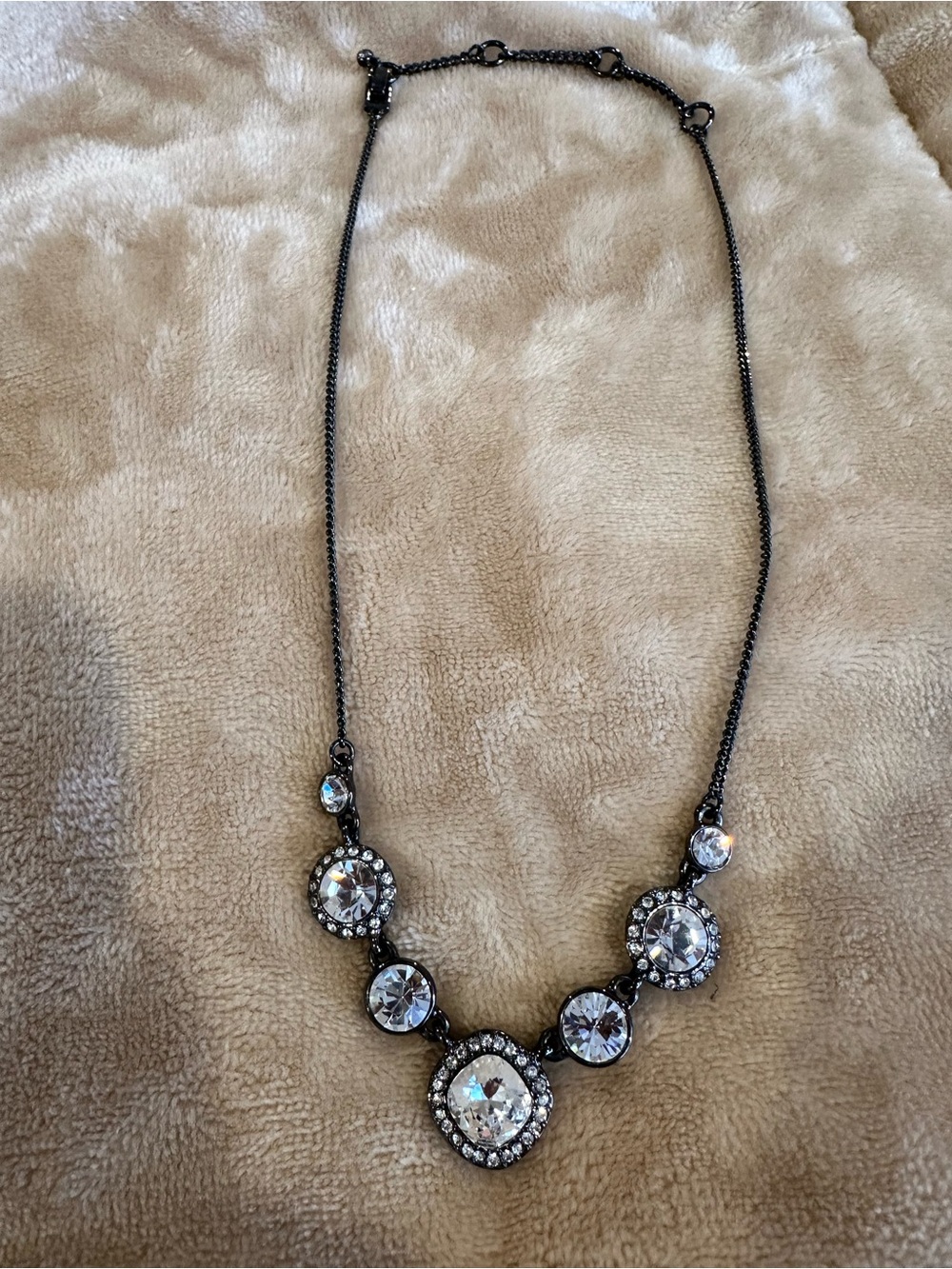 Givenchy- Crystal Statement Necklace - Black Chain with Clear Stones- multisize